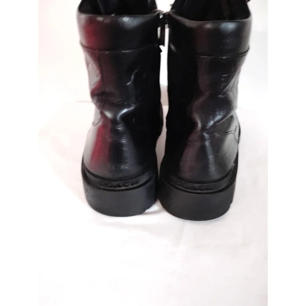Coach Citysole Tactical Black Leather Lace Up Side Zip Combat Boot Men 11.5D EUC